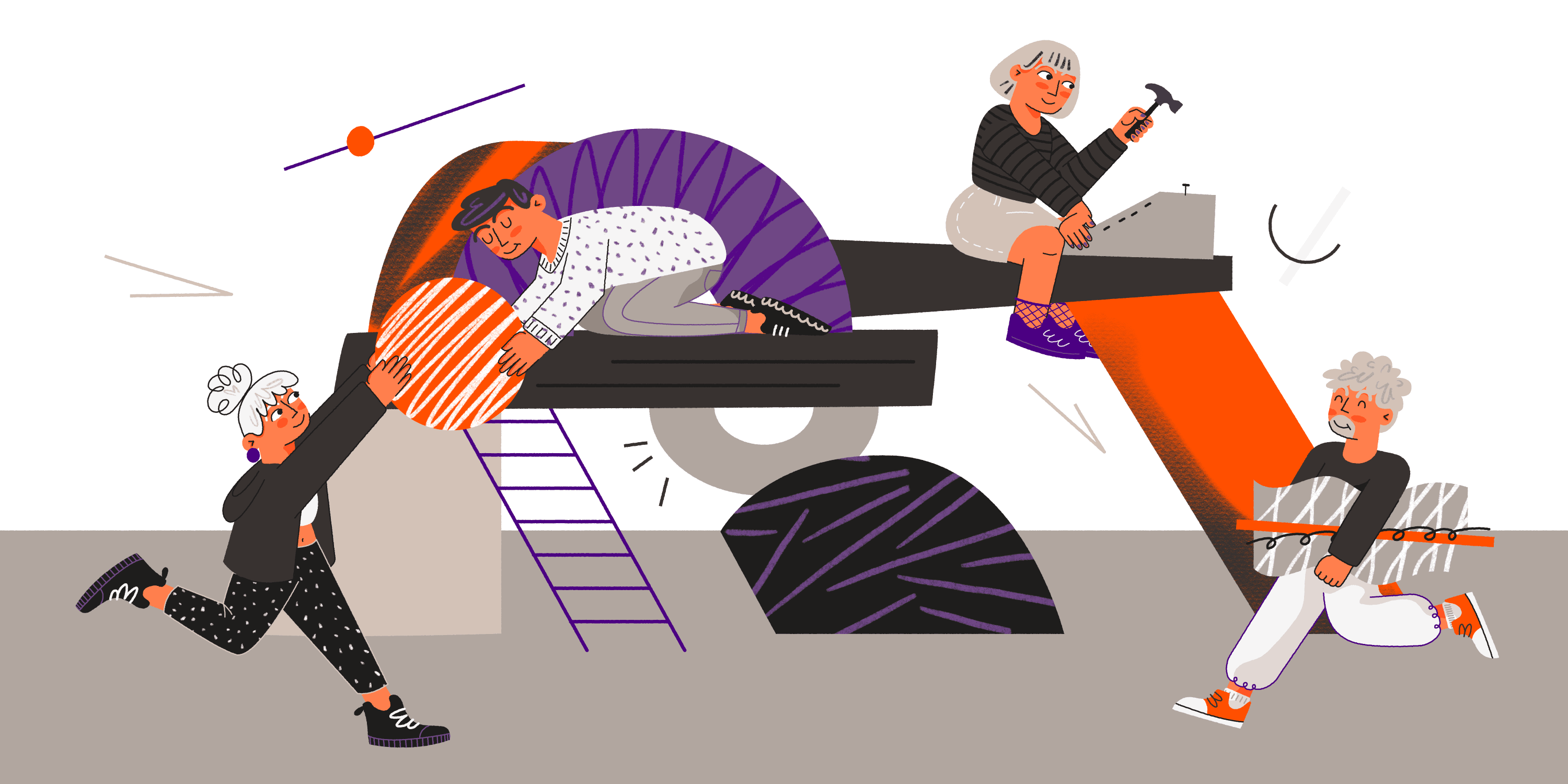 es una ilustracion que muestra a 4 personas colaborando para construir algo. 