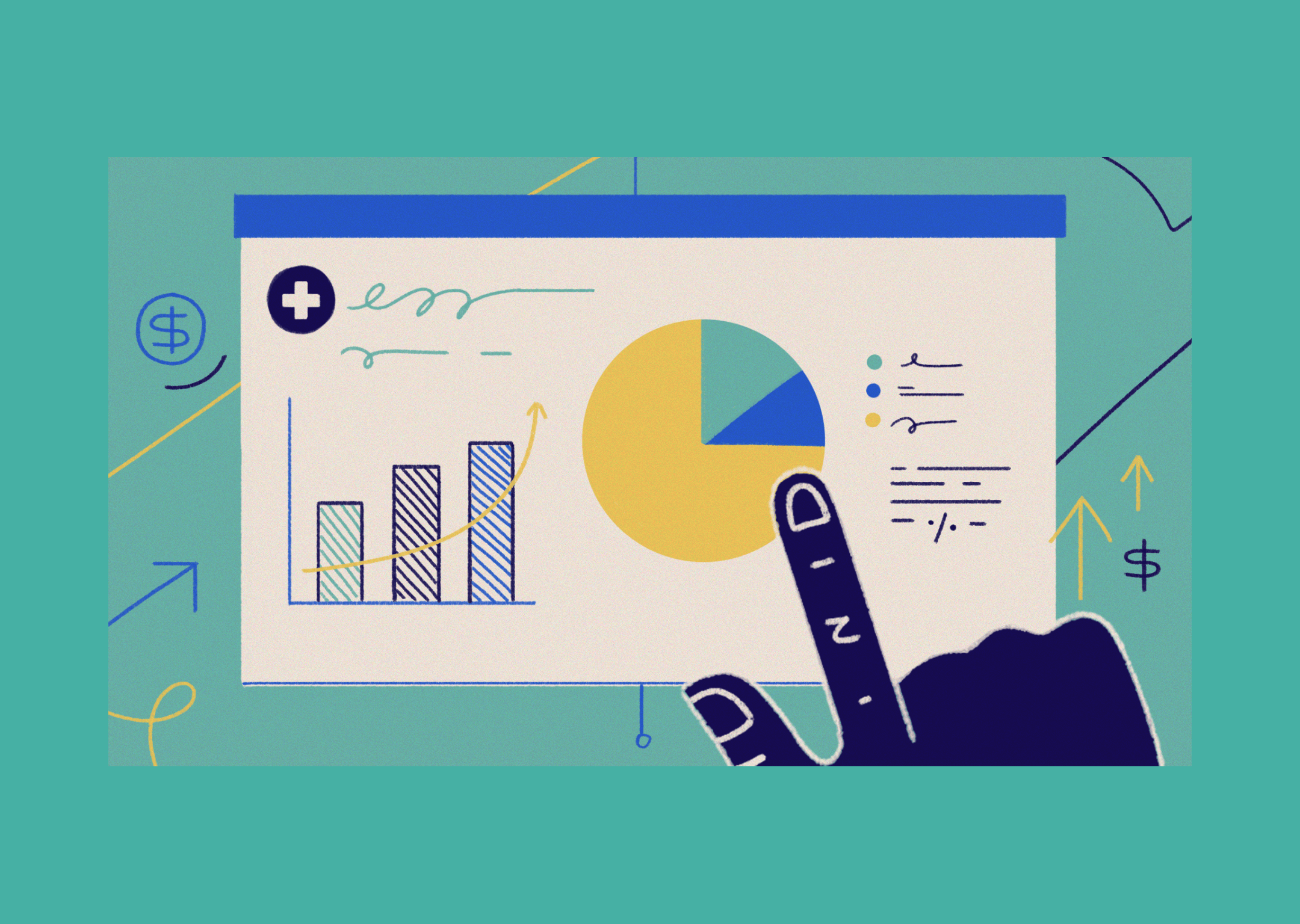 Cover of the article, a hand pointing at a circle chart.